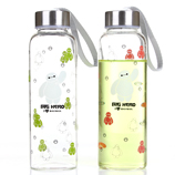 280ml大白彩印透明高硼玻璃杯 手提随身杯子 学生水杯