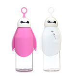450ML卡通大白手提玻璃水杯 创意硅胶随身杯