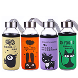 300ML卡通动物布套玻璃杯创意潮语便携水杯户外运动杯子