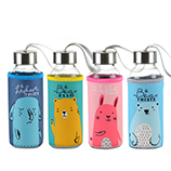 300ML卡通动物布套玻璃杯 学生便携式手提运动水杯 随手杯