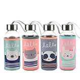 300ML 创意Hello布套玻璃杯 卡通便携水杯学生户外杯子