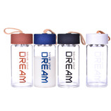 150ML乐尚英文高硼玻璃杯 手提不锈钢茶漏商务水杯