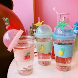 450ML创意缤纷盛夏吸管玻璃杯小清新水杯情侣随手杯