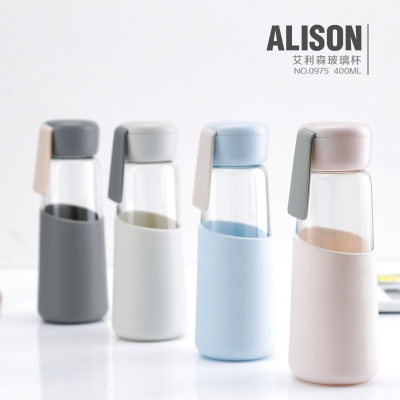 400ML艾利森玻璃杯硅胶套防烫男女学生便携杯子