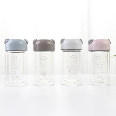 220ML卡通熊猫头好伙伴玻璃杯韩版学生双层随手杯