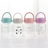 300ML韩版卡通乐乐硅胶提手玻璃杯学生单层透明水杯子