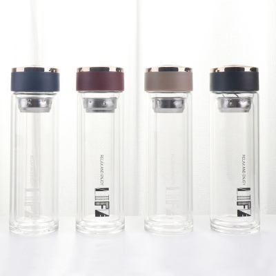 300ML天悦商务双层玻璃杯不锈钢茶漏男士水杯