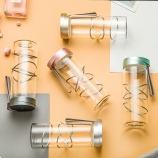 300ML创意线条玻璃杯单层透明便携手提杯子