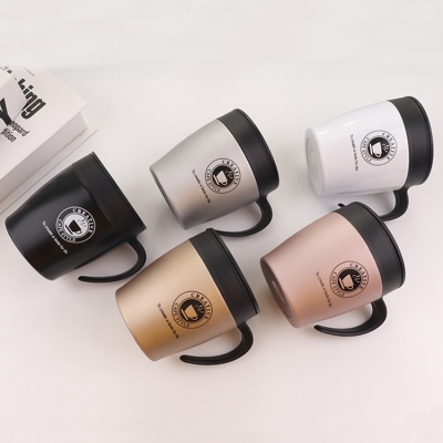 330ML创意咖啡杯保温杯带手柄304不锈钢杯子送勺子