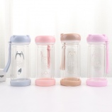 330ML卡通动物简单生活双层玻璃杯小清新手提杯子