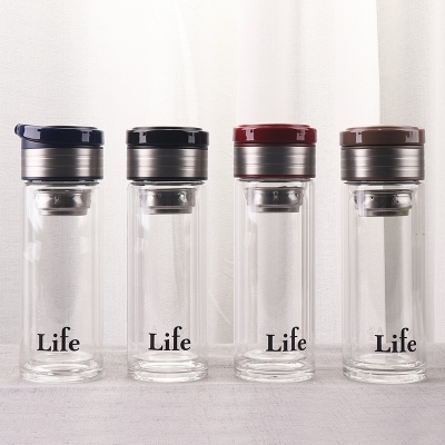 260ML创意欧纹提环商务双层玻璃杯男士泡茶水杯子