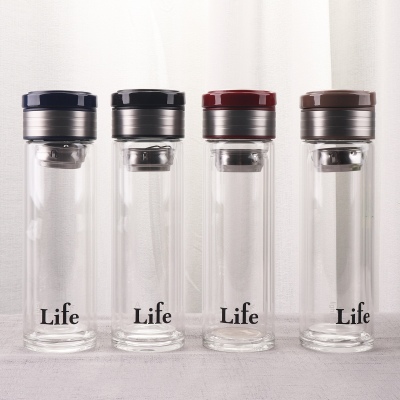 300ML创意欧纹提环商务双层玻璃杯男士泡茶水杯子