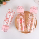 480ML韩版樱花弹盖玻璃杯学生小清新单层透明喝水杯子