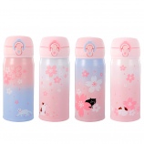 350ML韩版樱花猫咪弹盖保温杯学生情侣不锈钢水杯子