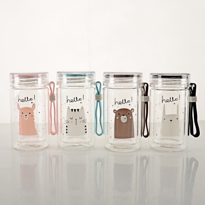 220ML卡通欧彩动物双层玻璃杯学生隔热防烫喝水杯子