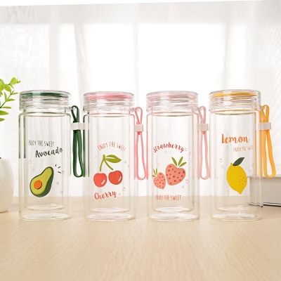280ML欧彩水果双层玻璃杯学生韩版小清新防烫随手杯