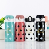 350ML简约时尚波点弹盖保温杯不锈钢便携杯子情侣水杯