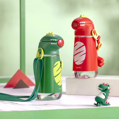 400ml恐龙背带水壶爱可爱卡通儿童水杯户外便携杯子