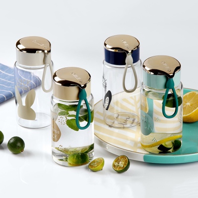 300ML可爱卡通玻璃杯学生情侣单层透明简约便携随手杯