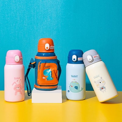 500ml潮宝流量组合背带保温杯316不锈钢双盖喝水杯子