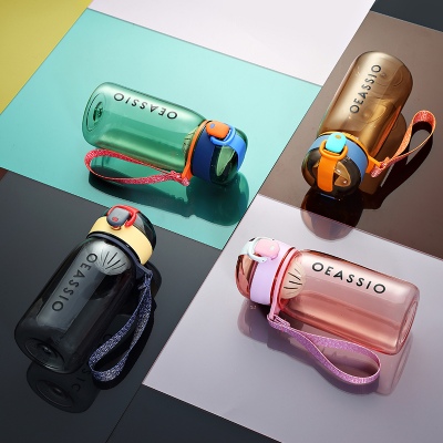 400ml英文弹盖提绳塑料杯户外运动能量健身房便携水杯