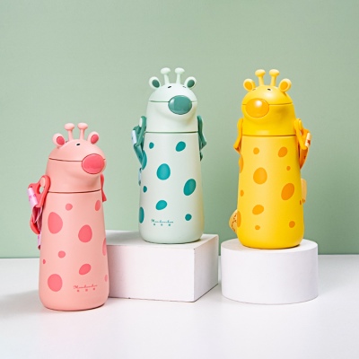 400ML长颈鹿背带保温壶316不锈钢儿童防呛吸管保温杯