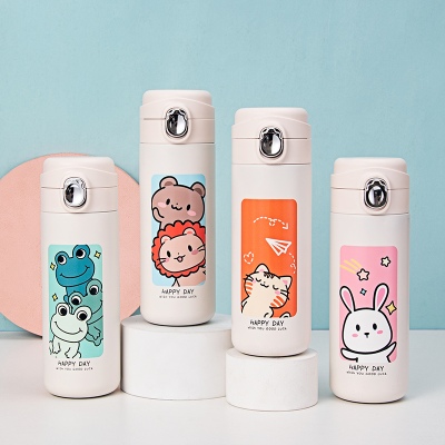 400ML卡通3D打印图案萌合影弹盖保温杯少女心可爱水杯