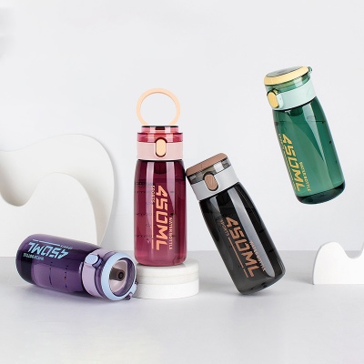 450ML暗黑系辛迪运动塑料杯隐藏式提绳时尚运动杯