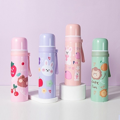 500ML卡通水果动物塑吊保温杯304不锈钢便携提手杯子