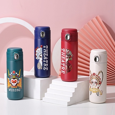 400ML复古中国风国潮脸谱保温杯个性潮流弹盖水杯子