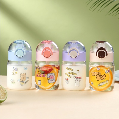 380ML日系卡通淘你玻璃杯简约小清新ins风弹盖吸管水杯