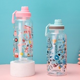 1000ML太空盖满花玻璃杯简约清新学生大容量吸管杯