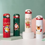 500ML创意3D圣诞款双耳弹盖保温杯304不锈钢节日礼品杯