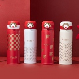 500ML金色新春双耳弹盖保温杯304不锈钢节日礼品杯子