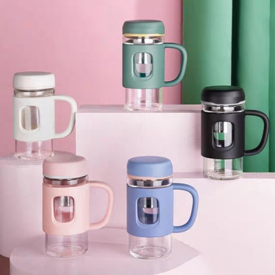 400ML简约时尚泡茶玻璃杯茶水分离杯男女士商务水杯