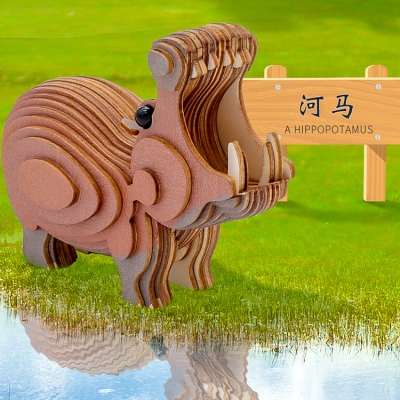 蓝色星球-河马 diy手工制作拼装玩具桌面摆件