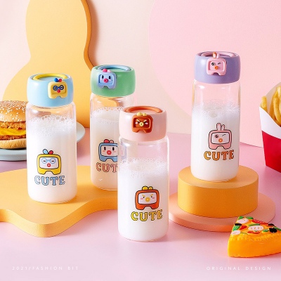 400ML可爱Q萌玻璃杯简约小清新学生情侣便携水杯