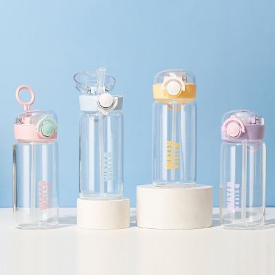 350ML英文款美乐吸管玻璃杯简约清新学生情侣便携水杯