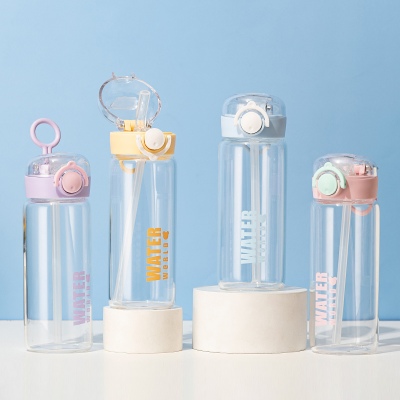 420ML英文款美乐吸管玻璃杯简约清新学生情侣便携水杯