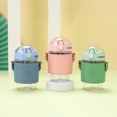 350ML潮麦吸管塑料杯小清新个性潮流弹盖背带水杯