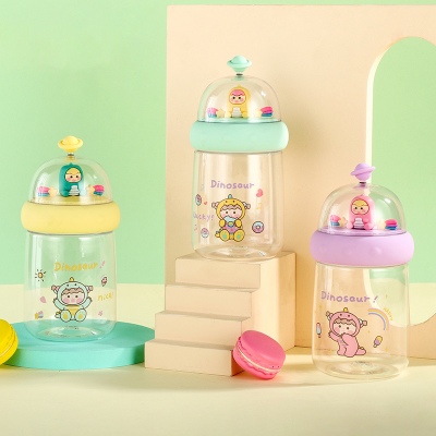 450ML卡通泡泡龙景观塑料杯学生情侣小清新水杯子