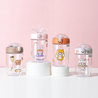 380ML贴纸款马丁吸管塑料杯弹跳盖学生情侣随手杯