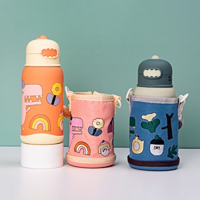 380ML卡通恐龙奇遇316不锈钢保温杯单盖儿童吸管杯