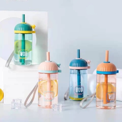 300ML酷派吸管塑料杯学生可爱小清新便携提绳随手杯
