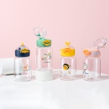 400ML卡通小鸭吸管塑料杯清新可爱便携提手弹盖水杯