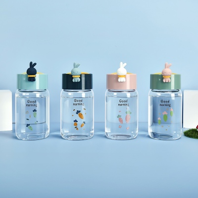 340ML可爱小兔尚萌玻璃杯个性便携水杯学生情侣杯子