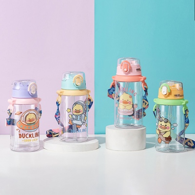 650ML鸭鸭联盟背带儿童塑料杯学生可爱便携随手杯