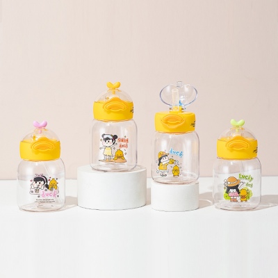 300ml女孩小鸭塑料杯清新可爱便携提手弹盖水杯