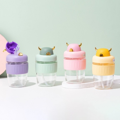 380ml恶魔吸管玻璃杯可爱便携水杯学生情侣随手杯子