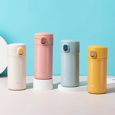 400ml简约同色系咖啡保温杯304不锈钢弹跳盖商务水杯